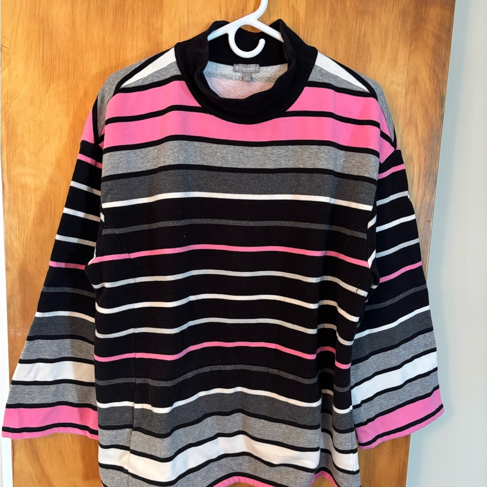 Talbots Women’s Pink Grey Black Striped Pullover Size 2X
